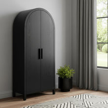 Load image into Gallery viewer, Wood Oval Accent Cabinet With Two Doors - Black