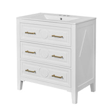 Load image into Gallery viewer, Retro Bathroom Vanity With Sink Combo, Free Standing Single Set With 3 Drawers