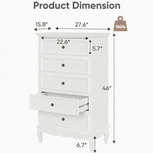 Load image into Gallery viewer, 5 Drawer Tall Wide Chest Of Drawers - White