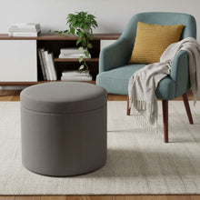 Load image into Gallery viewer, Faux Leather Round Storage Ottoman - Gray
