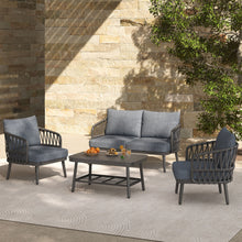 Load image into Gallery viewer, 4 Piece Outdoor Patio Furniture Set, Metal Chairs With Woven Rope U Shaped Backrest