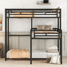 Load image into Gallery viewer, L-Shaped Triple Twin Size Bunk Bed, Industrial Design With Integrated Ladder And Full Length Guardrails - Black