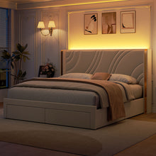 Load image into Gallery viewer, Modern Upholstered LED Bed Frame With Storage Drawers, Wingback Headboard, RGB Light