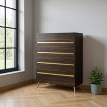 Load image into Gallery viewer, Marble / Solid Wood Stainless Steel Five Drawer Chest - Dark Brown