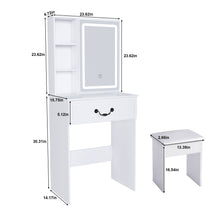 Load image into Gallery viewer, Modern Mini Dressing Table With Led-Lit Mirror & Hidden Storage, Adjustable Brightness Vanity Desk - White