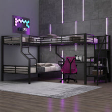 Load image into Gallery viewer, Twin Over Full L Shaped Bunk & Loft Bed With Built-In Wardrobe, Desk, And USB Ports - Black