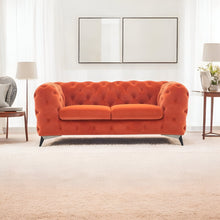 Load image into Gallery viewer, Tufted Velvet Chesterfield Love Seat - Orange / Black