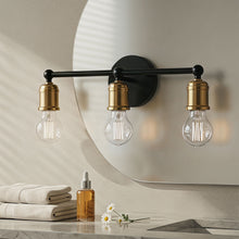 Load image into Gallery viewer, 3 Light Wall Sconce, Vanity Light, No Bulbs Included - Black / Gold