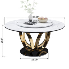 Load image into Gallery viewer, Round Dining Table With 360° Smooth Lazy Susan For Dining Room - Gold / Black / White