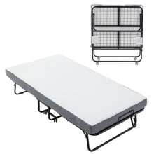 Load image into Gallery viewer, Foldable Metal Frame Bed For Guest With Memory Foam Mattress On Wheels, Saving Space Rollaway Bed