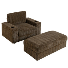 Load image into Gallery viewer, Oversized Chaise Lounge Indoor Rabbit Fur Sofa Bed With Storage Ottoman And Armrests Cup Holders With Deep Seat