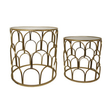 Load image into Gallery viewer, Mirrored Glass Round Drum Nested Tables (Set of 2) - White / Gold