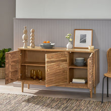 Load image into Gallery viewer, Boho Handcrafted 3 Door Sideboard, Carved Texture & Artisanal Charm - Natural