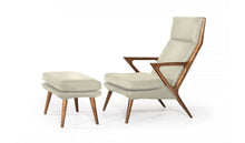 Load image into Gallery viewer, Faux Leather And Walnut Lounge Chair With Ottoman - Beige