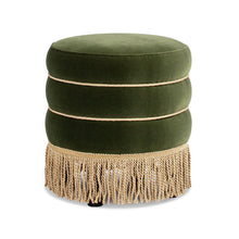 Load image into Gallery viewer, Edward - Round Upholstered Ottoman With Bullion Fringe - Olive Green