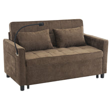 Load image into Gallery viewer, Pull-Out Sleeper Sofa With Reversible Backrest Cushion, Side Pockets, 2 USB Ports And A Phone Holder For Living Room