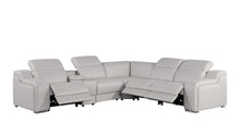Load image into Gallery viewer, Italian Leather Power Reclining Curved Six Piece Corner Sectional With Console - Light Gray