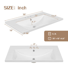 Load image into Gallery viewer, 30" Single Bathroom Vanity Top With Undermount Basin, Rectangular Shape, 3 Faucet Holes - White