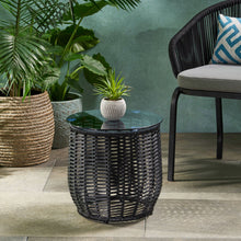 Load image into Gallery viewer, Boho Arias - Side Table With Tempered Glass Top And Rattan Wrap