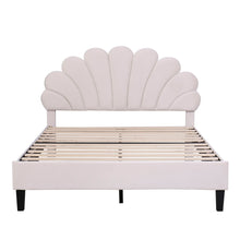 Load image into Gallery viewer, Upholstered Platform Bed With Flower Pattern Headboard