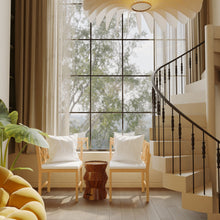 Load image into Gallery viewer, Farmhouse Modern Dining Corner Chairs (Set of 2) With Handwoven Rattan Backrests And Solid Wood Legs - Natural / White