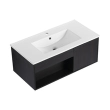 Load image into Gallery viewer, Wall Mounted Floating Bathroom Vanity With Open Shelf & Soft Close Door