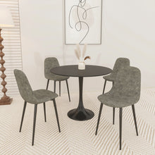 Load image into Gallery viewer, Modern Dining Table Set For 4 With Suede Upholstered Chairs, Round Design - Black / Gray