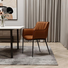 Load image into Gallery viewer, Faux Leather Steel Dining Arm Chair - Brown / Black