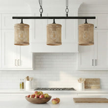 Load image into Gallery viewer, Elysian - 3 Lights Island With Natural Shade Farmhouse Chain Ceiling Lamp - Black / Rattan