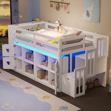 Load image into Gallery viewer, Loft Bed With Storage Cabinets, Staircase Drawers & LED Lights