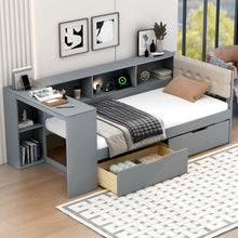 Load image into Gallery viewer, Upholstered Headboard Platform Bed With Storage Shelves, Drawers, Charging Station