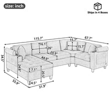 Load image into Gallery viewer, U Shaped Sectional Sofa, Corner Living Room Couch With Built In Cup Holders, Storage, USB Ports