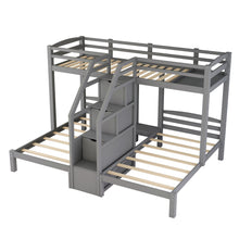 Load image into Gallery viewer, Twin Over Twin & Twin Bunk Bed With Built In Staircase And Storage Drawer - Gray