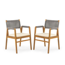 Load image into Gallery viewer, Outdoor Acacia Wood Dining Armchair With Cushion (Set of 2)