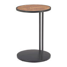 Load image into Gallery viewer, 25" Wood And Iron Round Pedestal End Table - Brown And Black