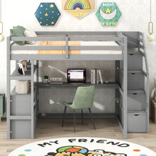 Load image into Gallery viewer, Loft Bed With Desk, Shelves, 2 Drawers, Storage Staircase