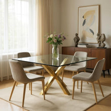 Load image into Gallery viewer, 60" Glass And Metal Cross Leg Base Square Dining Room Table - Clear