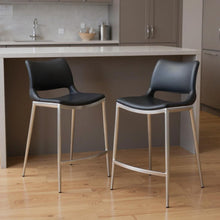Load image into Gallery viewer, 25" Steel Low Back Counter Height Bar Chairs (Set of 2) - Black And Silver