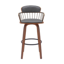Load image into Gallery viewer, Faux Leather Swivel Low Back Bar Height Bar Chair - Gray And Wood Brown