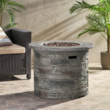 Load image into Gallery viewer, Transitional Outdoor 32" Round Propane Fire Pit Table, Lightweight Concrete Construction - Stone Gray