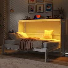 Load image into Gallery viewer, Murphy Bed With LED Light, Foldable Wall Bed Cabinet