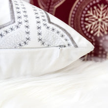 Load image into Gallery viewer, Holiday Throw Pillow With Snowflake Embroidery