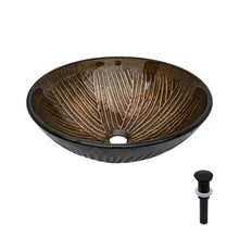 Load image into Gallery viewer, Feather Pattern Amber Vessel Sink With Pop Up Drain, Oval Bathroom Basin - Amber