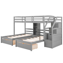 Load image into Gallery viewer, Twin Over Twin & Twin Bunk Bed With Drawers, Staircase Storage, Built In Shelves - Gray
