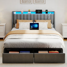 Load image into Gallery viewer, Upholstered Platform Bed Frame With RGB LED Lights, Charging Station & 2 Underbed Drawers