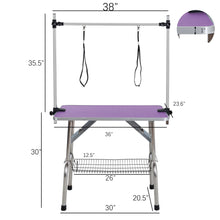 Load image into Gallery viewer, Folding Dog Pet Grooming Table Stainless Steel Frame Rubber Mat On Board With Adjustable Arm And Clamps Pet Dog Cat Grooming Table