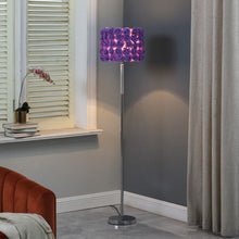 Load image into Gallery viewer, Steel And Acrylic Floor Lamp With Flowers Fabric Drum Shade - Silver Purple