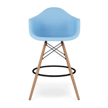 Load image into Gallery viewer, Heavy Duty Plastic And Solid Wood Low Back Counter Height Bar Chair - Light Blue And Brown