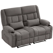Load image into Gallery viewer, Microfiber Manual Reclining Loveseat With Storage Toss Pillows - Gray