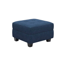 Load image into Gallery viewer, Solid Wood Linen Tufted Storage Ottoman - Blue / Black